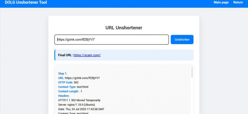 DOLG Url Unshortener — Redirect chain output example